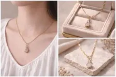 カルセドニー　グレーオニキス　天然石ネックレス　goldカラー