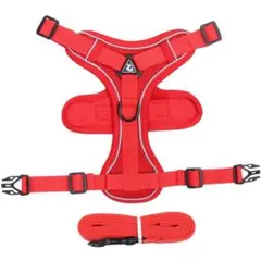 【新品】犬用ハーネス XL 赤 反射素材 7.5〜10kg リード付 夜間安全