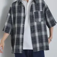 【新品】モノマート ヴィンテージ加工 オンブレチェック半袖シャツMサイズブラック