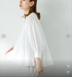 URBAN RESEARCH 7分袖ブラウス刺繍ホワイトバルーンスリーブシャツ