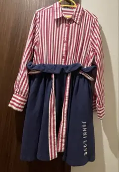 JENNI LOVE 赤と白ストライプ シャツドレス ネイビー