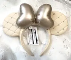 【新品】ディズニー ミニーカチューシャリボン シャンパンゴールド キルティング①