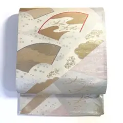5k2226 袋帯　絹　金色　銀色　ピンク　青　白　紫　柄物　和装　着物