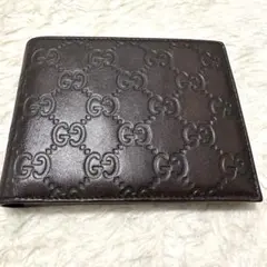 良品✨GUCCI グッチ　二つ折り財布　シマ　レザー　ダークブラウン