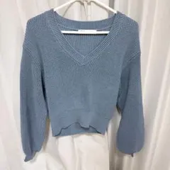 ZARA ざっくり編みVネックニット ブルー Mサイズ