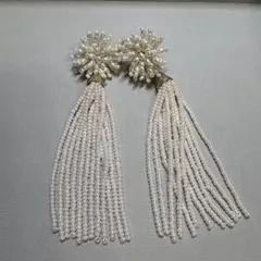 パールビーズ フリンジ ピアス(両耳用)