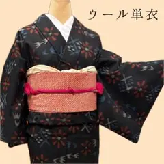 紺色ウール単衣絣小紋着物⭐︎身丈151cm裄62cm