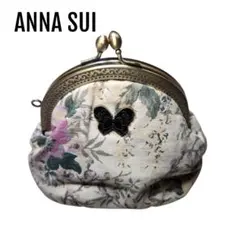 ANNA SUI　アナスイ　花柄がま口ポーチ クリーム色　紫　蝶　アンティーク