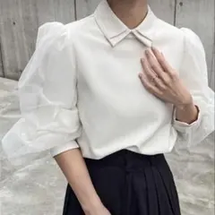shein ホワイト パフスリーブ 長袖 ブラウス 襟のサムネイル