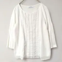 GREEN LABEL RELAXING ホワイト七分袖 カットソー ピンタック