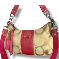 良品✨コーチ 2way ショルダーバッグ キャンバス×パテントレザー チャーム付