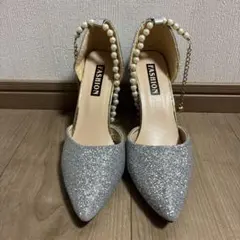 シルバーグリッター高ヒールパンプス