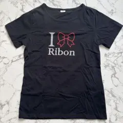 I Love Ribon ラインストーン 半袖Tシャツ ブラック