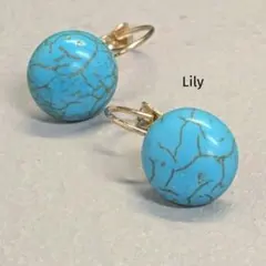 ✨ ブルー ターコイズ風 円形 ボタン型 フープ ピアス ハワイアン 青