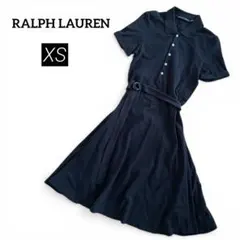 美品　ラルフローレン ポロワンピース 半袖　ブラック　XS ウエストベルト