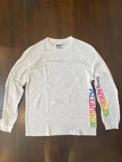 ホワイト 長袖カットソー XL プリント入り