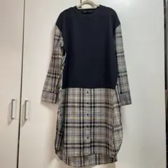 ZARA 黒チェック切り替えワンピース チュニック