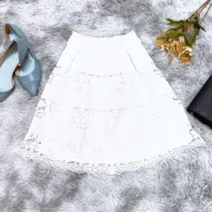 【美品】MIIA スカート　タイト　花柄　フリル　白　ホワイト　フレア　フリー