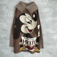 希少美品ハリウッドミッキー タートルオーバーサイズ長袖ニットセーターゆるダボ茶色