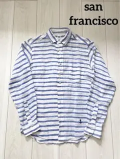 聖林公司 san francisco日本製 麻 リネン ボーダー マリン シャツ