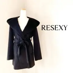 RESEXY フード付きロングコート ベルト付き　ブラック