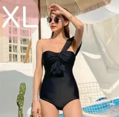 レディース水着 ワンショルダー ワンピース 体型カバー 黒 XL