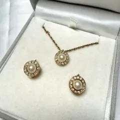 未使用保管品【ディオール】ネックレス イヤリング セット パール ラインストーン