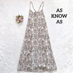 美品★ 【アズノゥアズ】 花柄 総柄 キャミワンピース リボン グレージュ