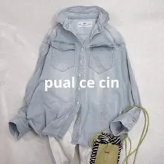 PUAL CE CIN ロゴ刺繍デニムシャツ サックス FREEのサムネイル