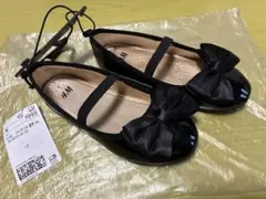 H&M 黒 リボン付きバレエシューズ　フォーマル