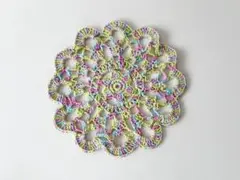 ハンドメイド レース編み ドイリー 19cm カラフル 花モチーフ 敷物