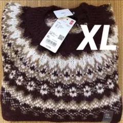 ユニクロ　フラッフィクルーネックセーター　ワイン　XL