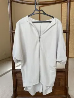 ライトグレー 五分袖シャツ フロントボタン