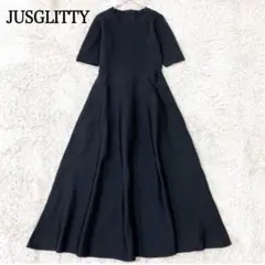 美品 JUSGLITTY シアースリーブ ロングワンピース Vネック 春夏秋冬