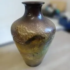 高岡銅器 勝峰作 六面双鶴盛上 花瓶 銅製 花器 花入 花生 飾壷 花びん
