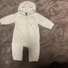 ベージュ フリースロンパース クマ耳付き