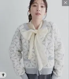 モールヤーンお花ジャガードカーディガン