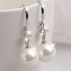 フックピアス　S925 フェイクパール　キュービックジルコニア