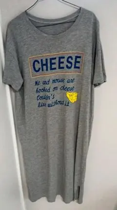 CHEESE ロゴプリント 半袖 ロングワンピース グレー