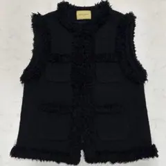 未使用級 ユナイテッドアローズ ツイードベスト ジレ フリンジデザイン ブラック