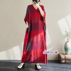 夏服コーデ チェック柄 Vネック レディース ロングワンピース 体型をカバー