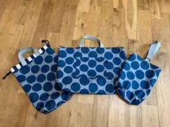 入学準備3点セット・大きなドット・グレー地ドットブルー・レッスンバック他