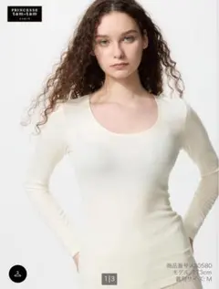 極暖ヒートテックカシミヤブレンドリブクルーネックT　ホワイト S