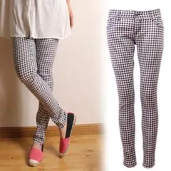 【新品】ギンガムチェック スキニーパンツ ロングパンツ レディース ブラック L