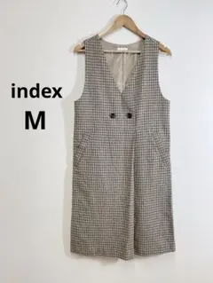 index ラップ風ツイードジャンスカ チェック柄 ベージュ ジャンパースカート