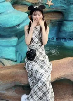 ダーリッチ　ホルターネックチェックロングワンピース