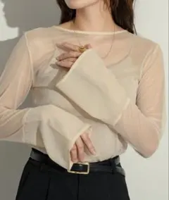 Lumierシアードッキングトップス フレンチスリーブ切替ニットプルオーバー Lumierシアードッキングトップス フレンチスリーブ切替ニットプル