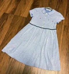 美品　130cm familiar サックスブルー　半袖ポロワンピース