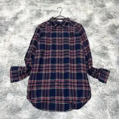 【スタジオクリップ】チェックシャツ ネイビーMラウンドカット 襟ワイヤー【美品】