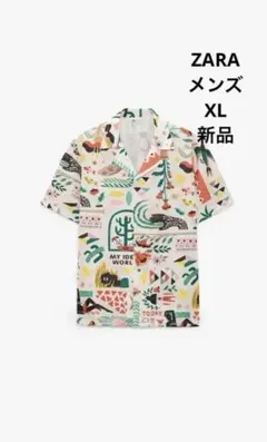 ZARA ザラ 半袖 ポロシャツ 総柄 白 Lサイズ - メルカリ